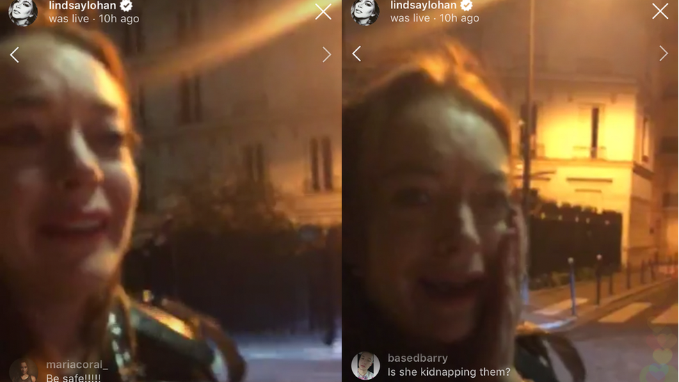 Screen grab from Lindsay Lohan's Instagram live video