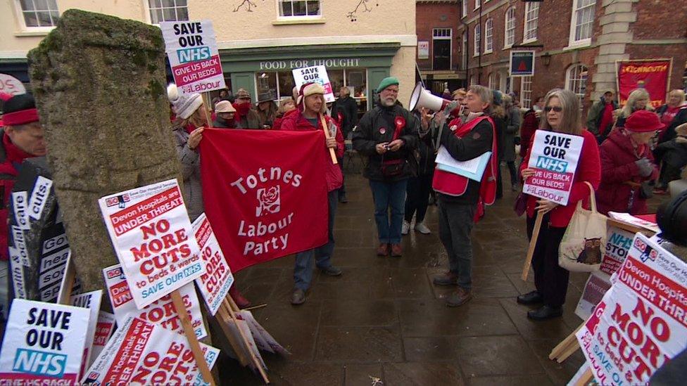 Protestors standing in Totnes