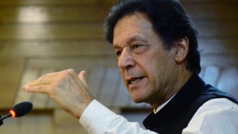 Imran Khan addresses the Azad Kashmir parliament in Muzaffarabad, Pakistan-administered Kashmir, August 14, 2019