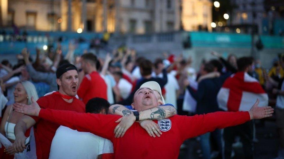 The final whistle is heard in London's Trafalgar Square - confirming England's passage to the Euro 2020 semi-finals