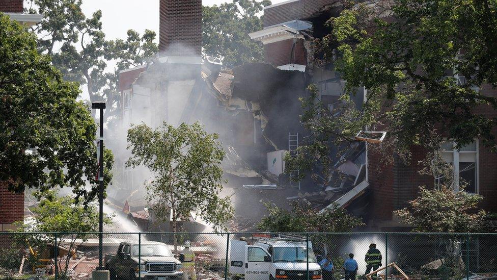 Aftermath of blast at Minnehaha Academy in the city of Minneapolis