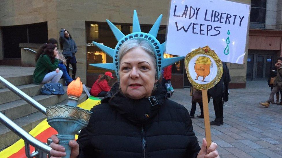 A protester at the Trump travel ban demo in Glasgow