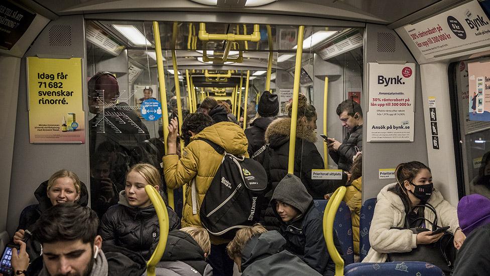 Packed underground train during Covid-19 outbreak