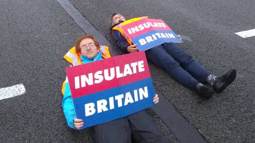 Insulate Britain protesters on the M25.