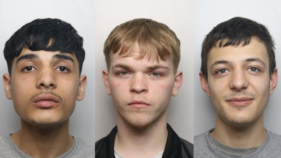 Police mugshots of Uriakhail, Perkins, and Mahmoud looking at the camera