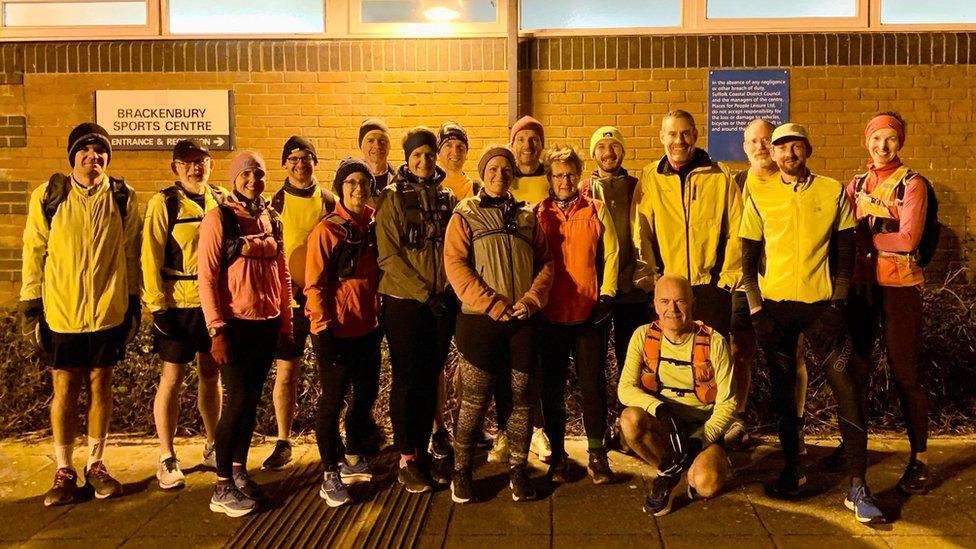 Felixstowe Road Runners members outside Brackenbury Sports Centre