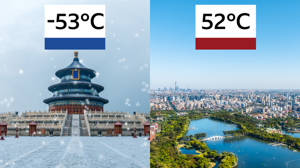 Temperature extremes in China - from -53C to 52C