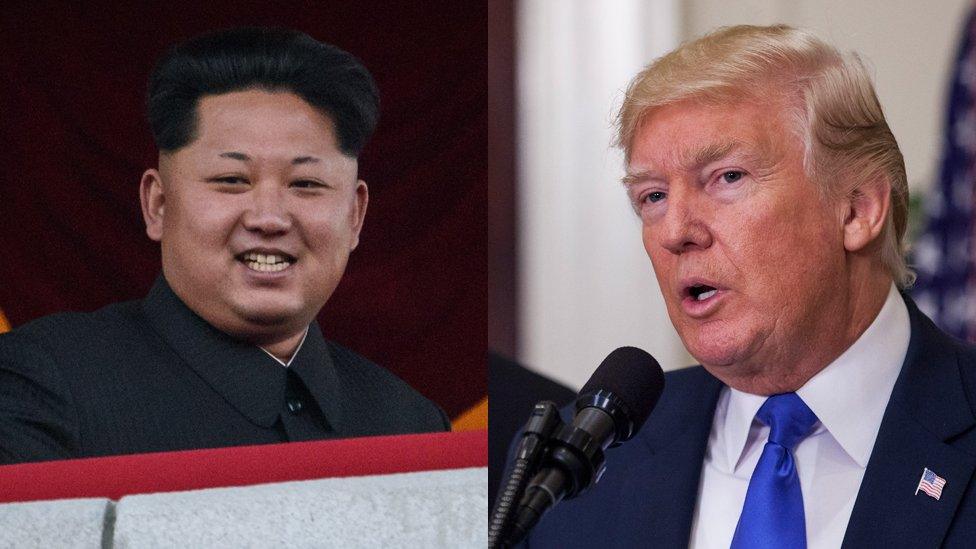 Portraits of Kim Jong-un and Donald Trump