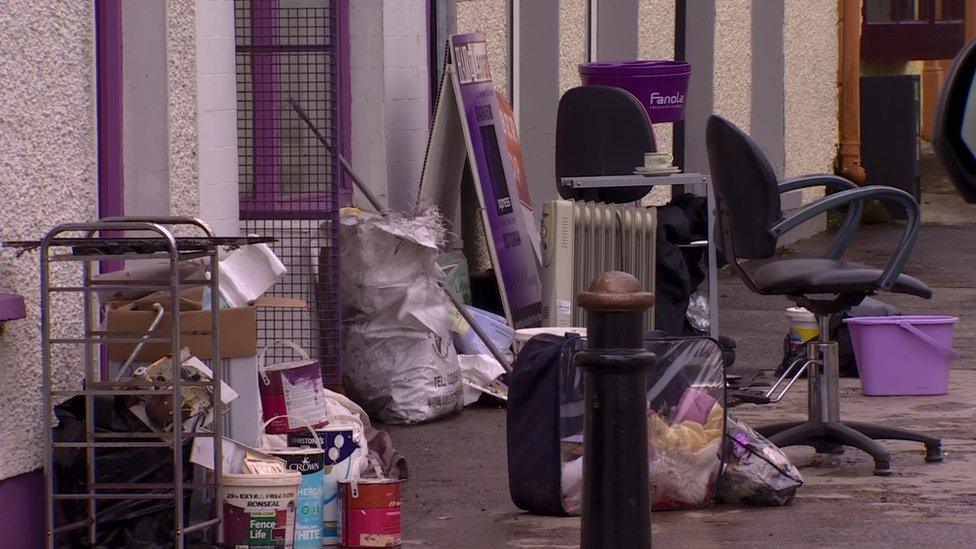 Items on street after flood in Raphoe