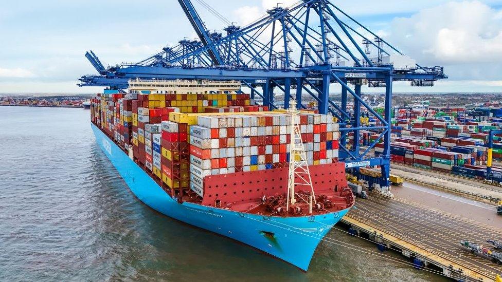 The Mumbai Maersk at the Port of Felixstowe