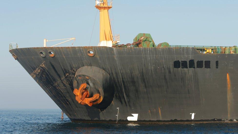 Grace 1 supertanker sitting in the Strait of Gibraltar