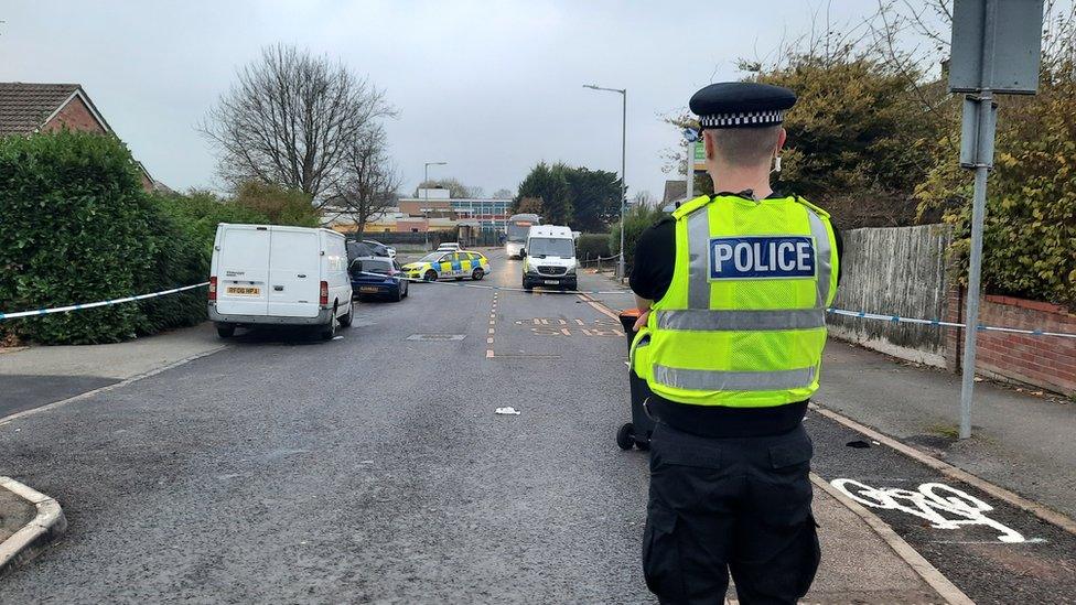 A Bedfordshire Police officer in Tithe Farm Road