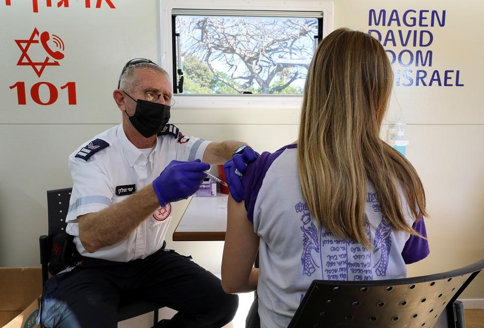 Vaccination of young girl in Israel