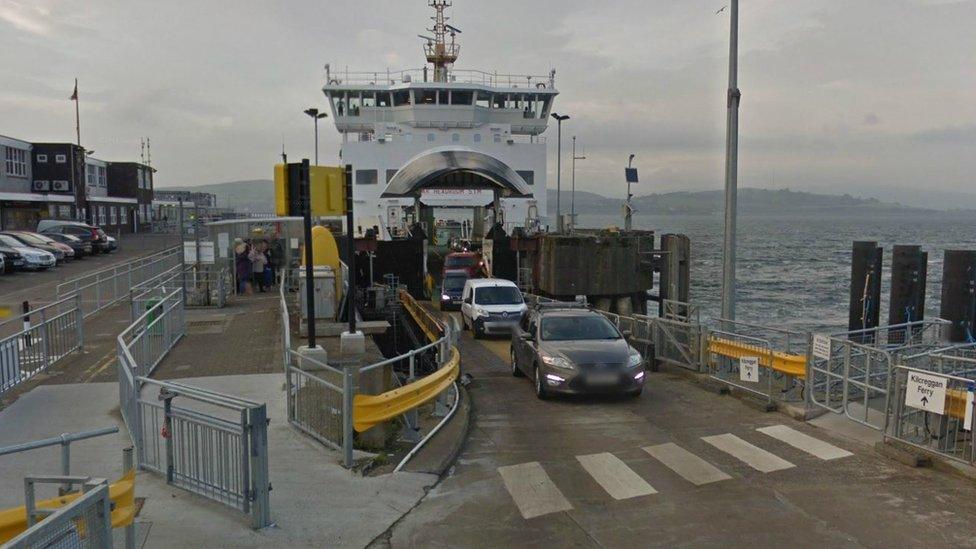 Vehicles driving off the linkspan in Gourock