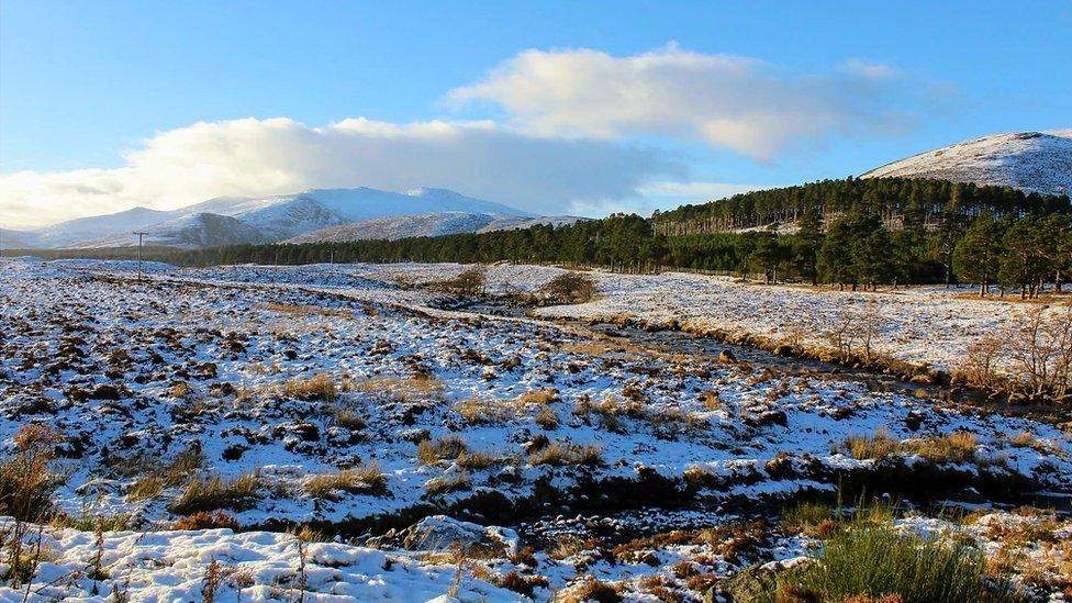 Snowy Lochnagar from Glen Muick.