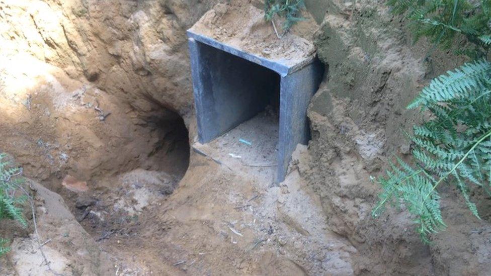 Tunnels in the protest camp at Leith Hill, Surrey