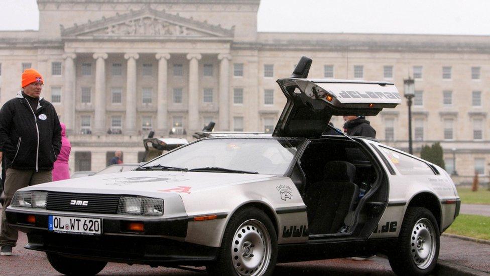 DeLorean and owner outside Stormont