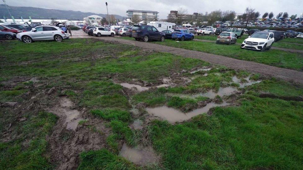 A muddy field at Cheltenham Festival