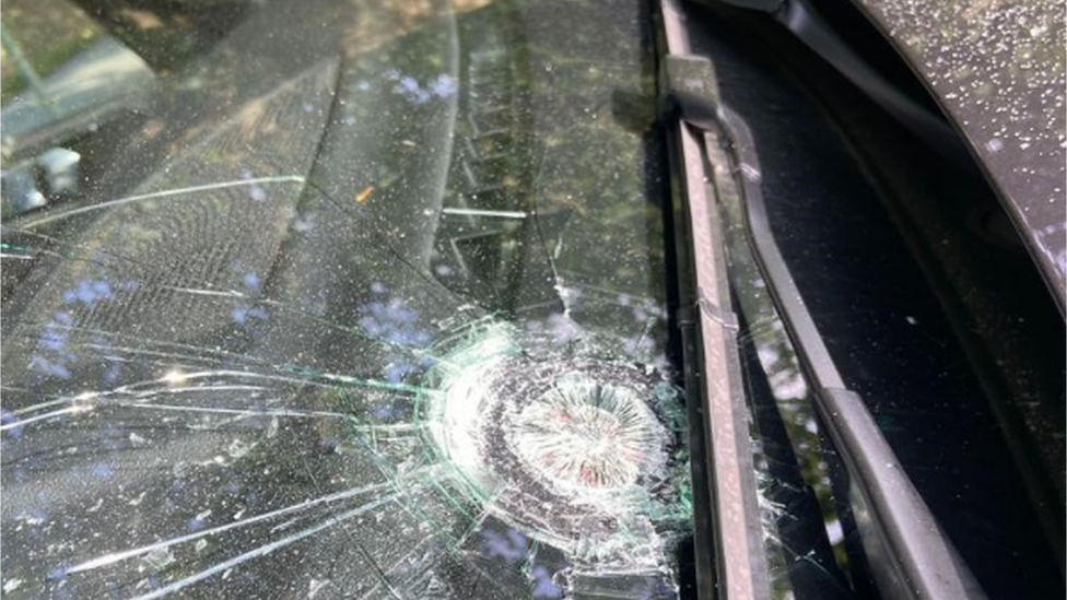 Smashed windscreen