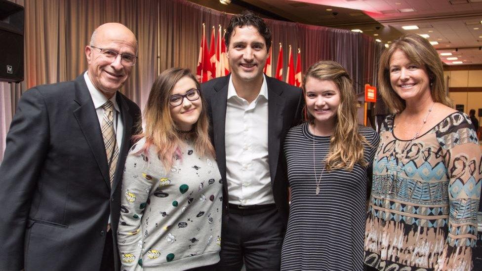 The Robinson family with Justin Trudeau