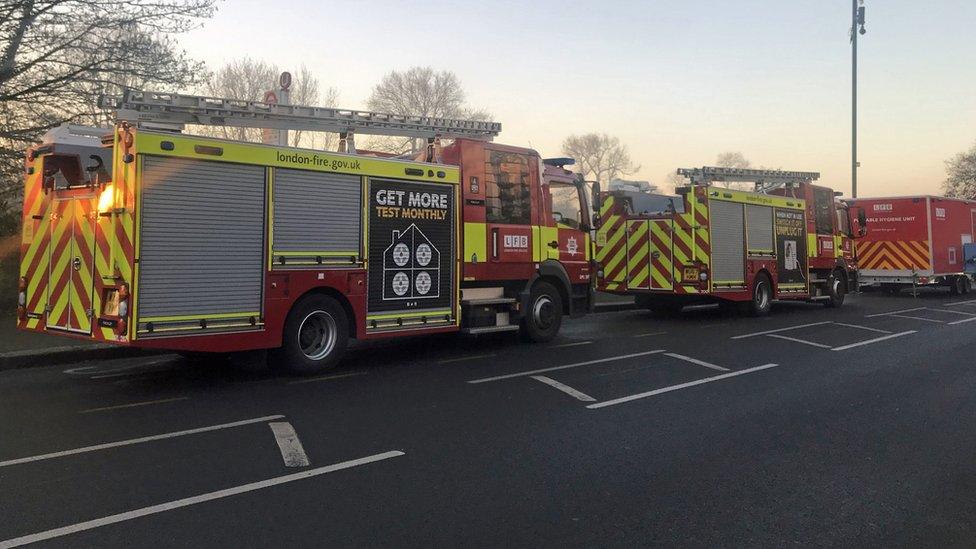 Fire engines at the scene of a fire in west London