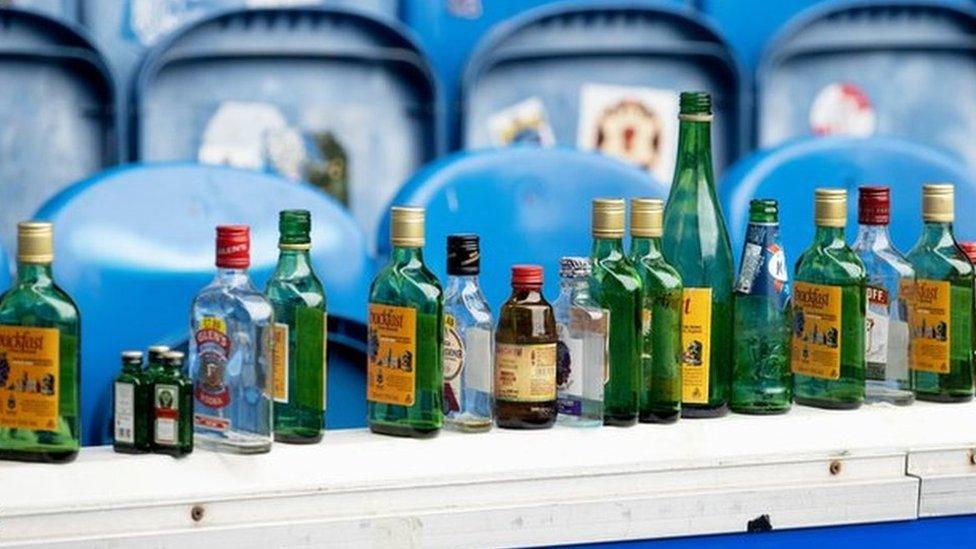 Discarded bottles at Ibrox after the match