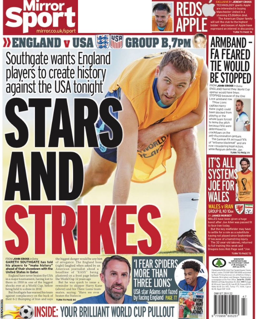 Back page of Daily Mirror on 25 November 2022