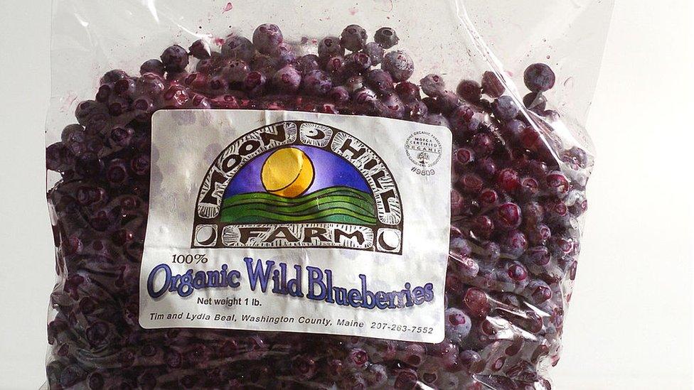 A bag of frozen blueberries