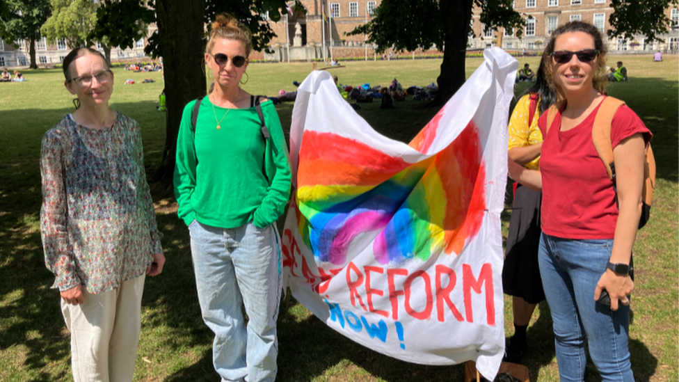 Protestors on college green