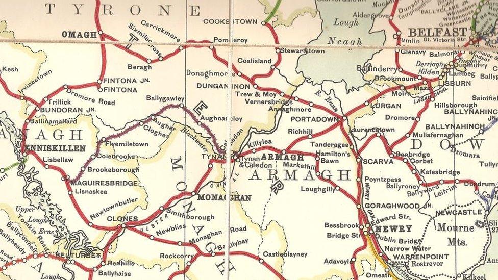 A map of Northern Ireland's railway routes in the early part of the 20th Century