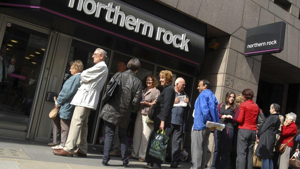 People queuing outside a branch of Northern Rock at the height of the banking crisis in 2008