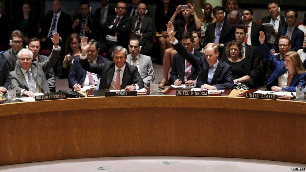 United Nations Security Council member states endorse a new resolution on the Iranian nuclear deal (20 July 2015)