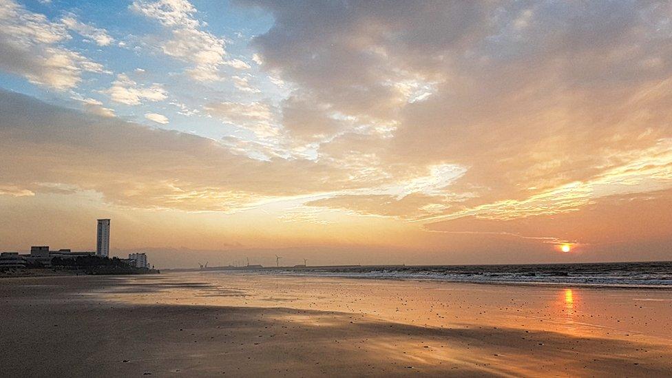 A cold, crisp but gorgeous morning on Swansea beach - and Ashley Williams was there to capture it.