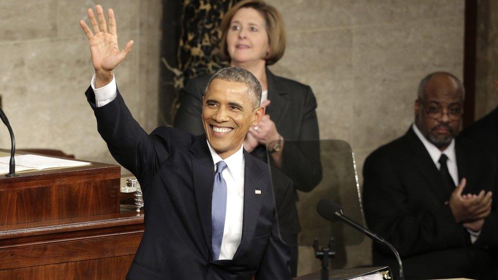 US President Barack Obama waves at the start of his State of the Union address to a joint session of the U.S. Congress on Capitol Hill in Washington in this January 20, 2015 file photo