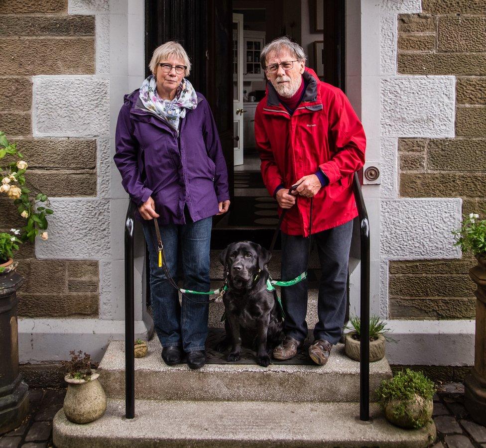 Imke and Malcolm Thomson with Webb their Labrador