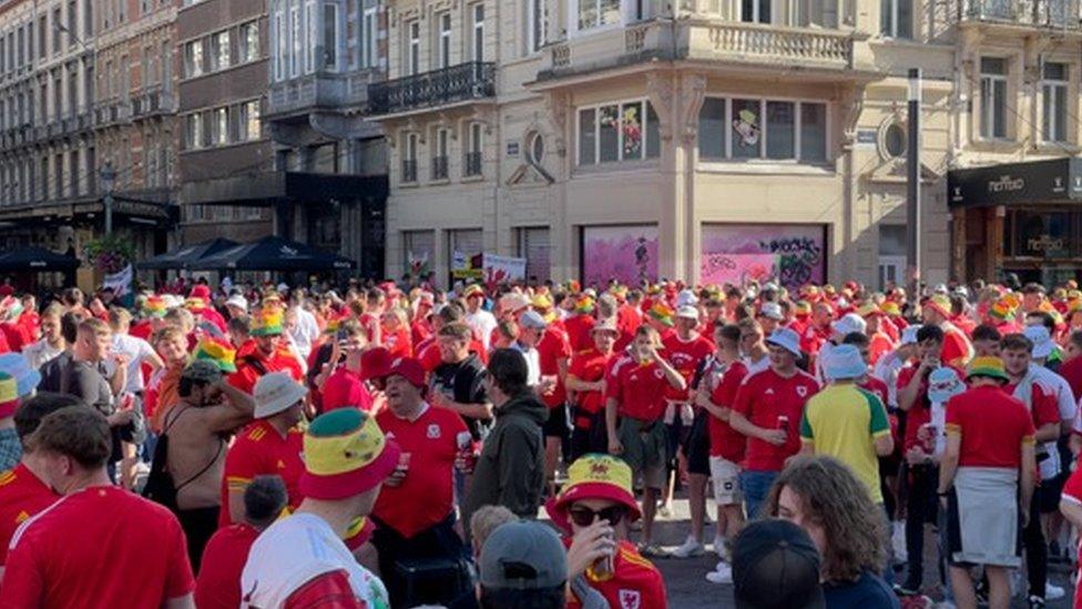 Wales fans in the centre of Belgium