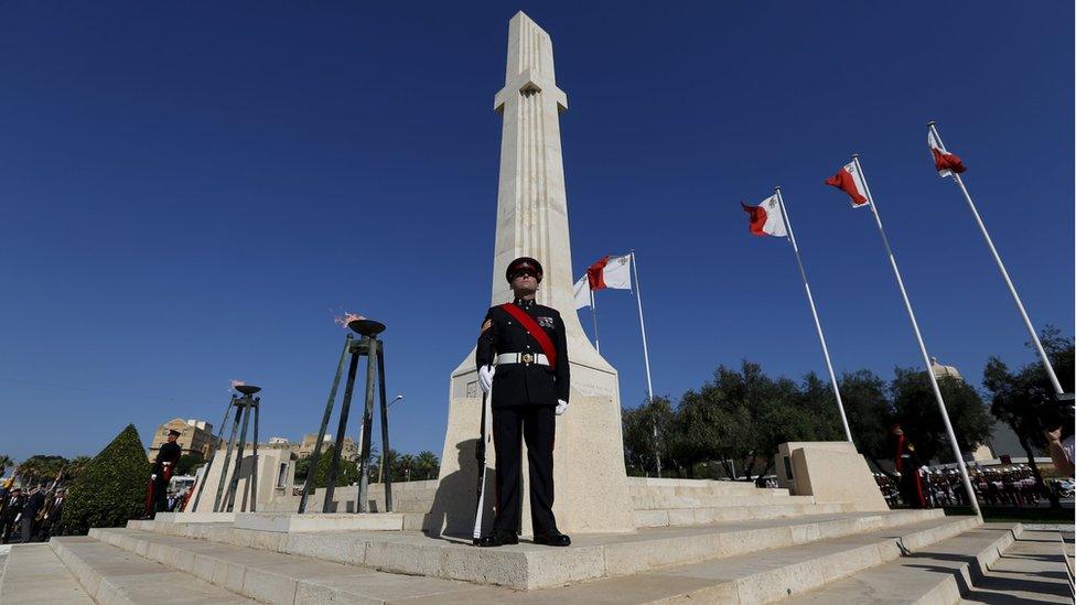 A Maltese soldier at the Cenotaph in Floriana