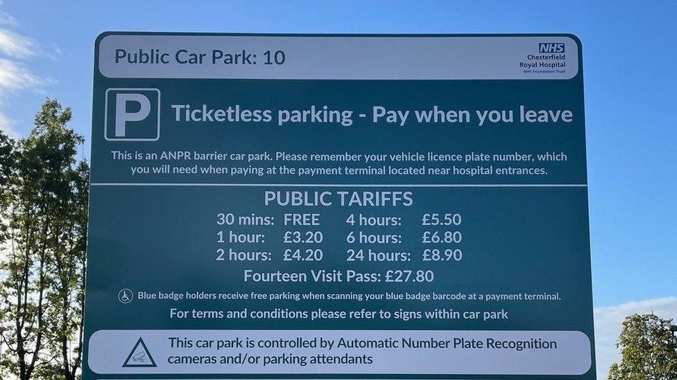 Image of a sign showing the new pricing policy at Chesterfield Royal Hospital