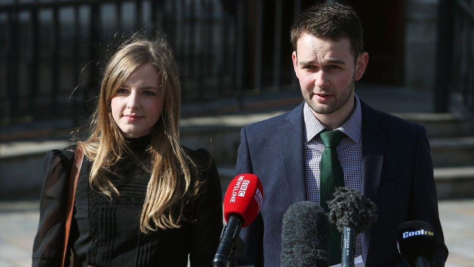 Daniel and Amy McArthur of Ashers Baking Company speak to the media outside the Court of Appeal in Belfast