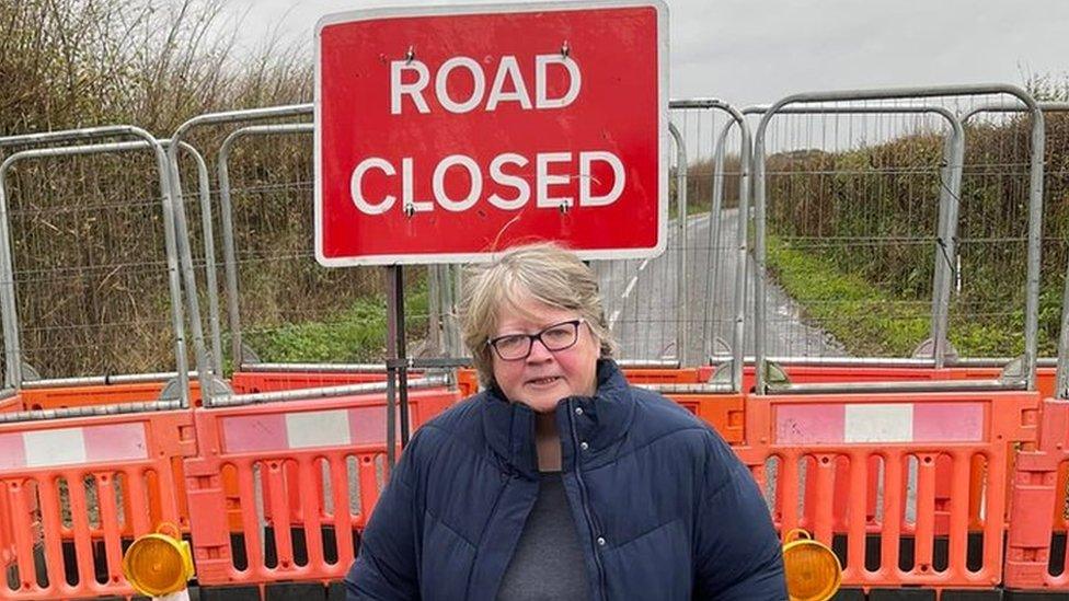 Therese Coffey on the B1127 at Reydon, Suffolk