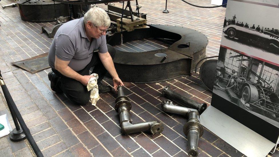 Ian Stanfield with machined parts which passed crack testing