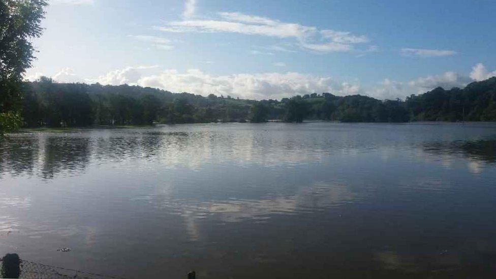 Photo of acres of farmland underwater after the Towy burst its banks at Abergwili, Carmarthenshire