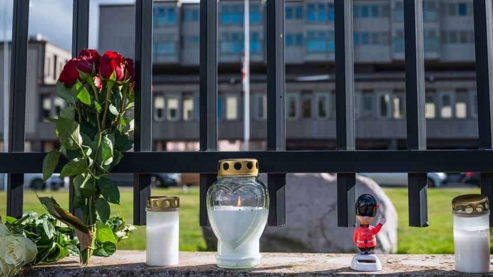 Flowers and candles in Stockholm, Sweden.