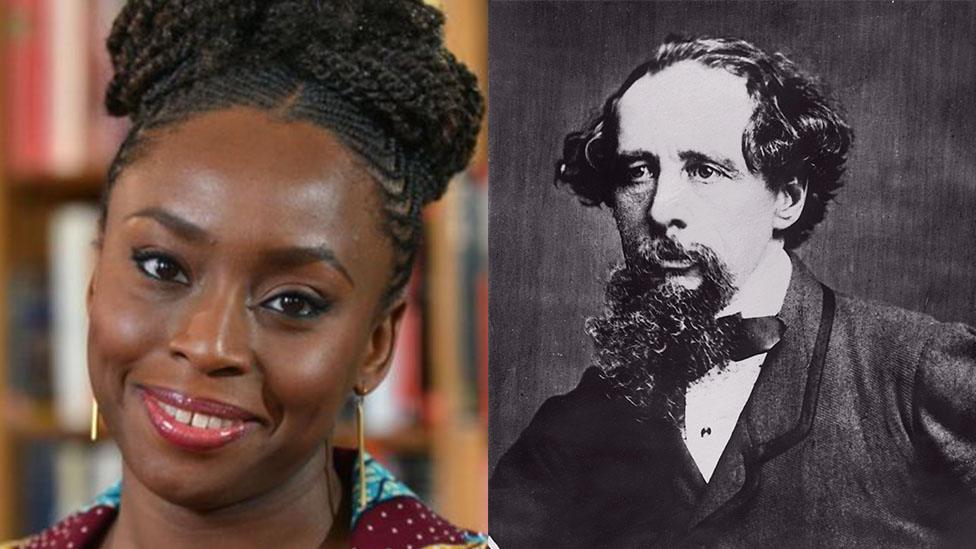 Nigerian author Chimamanda Ngozi Adichie and Victorian British author Charles Dickens