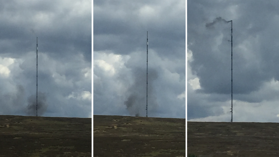 The Bilsdale mast on fire