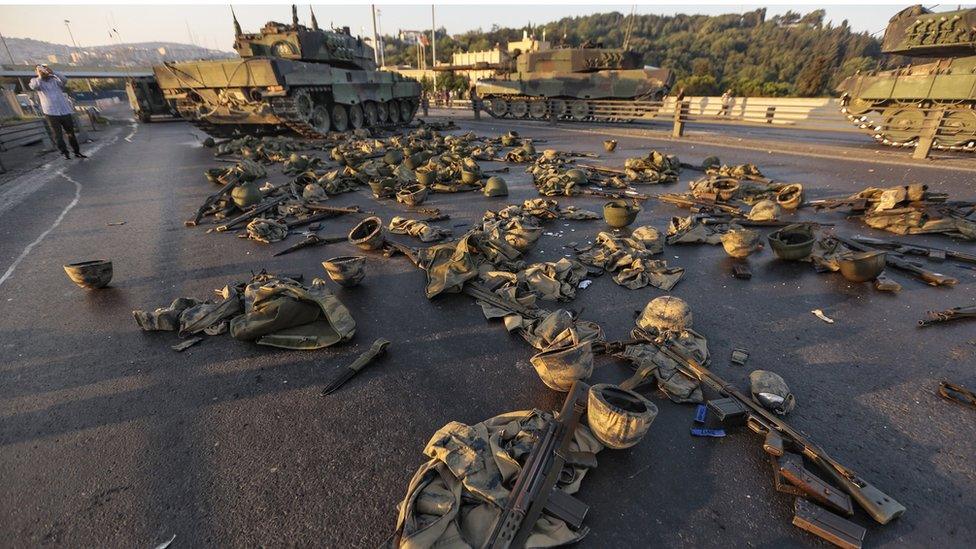 Discarded military equipment on the Bosphorus Bridge