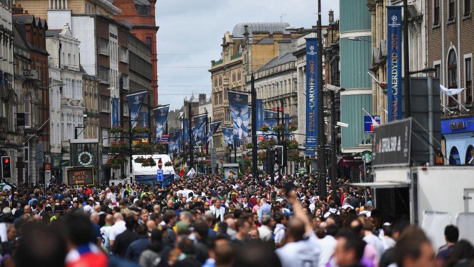 Fans in Cardiff city centre for the Champions League final