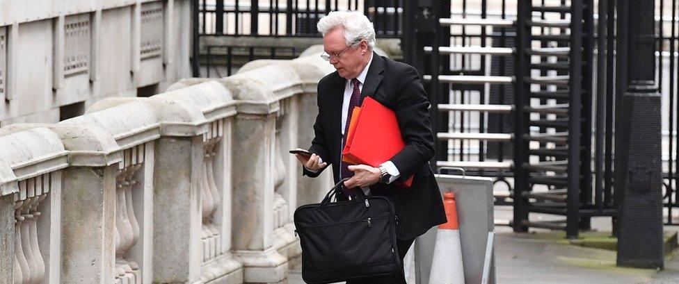 Brexit Secretary David Davis arrives at Downing Street on March 20, 2018