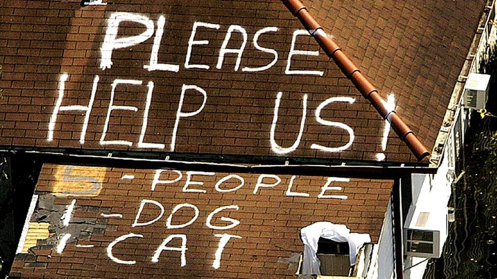 Rooftop in the post-Hurricane Katrina floods 2005