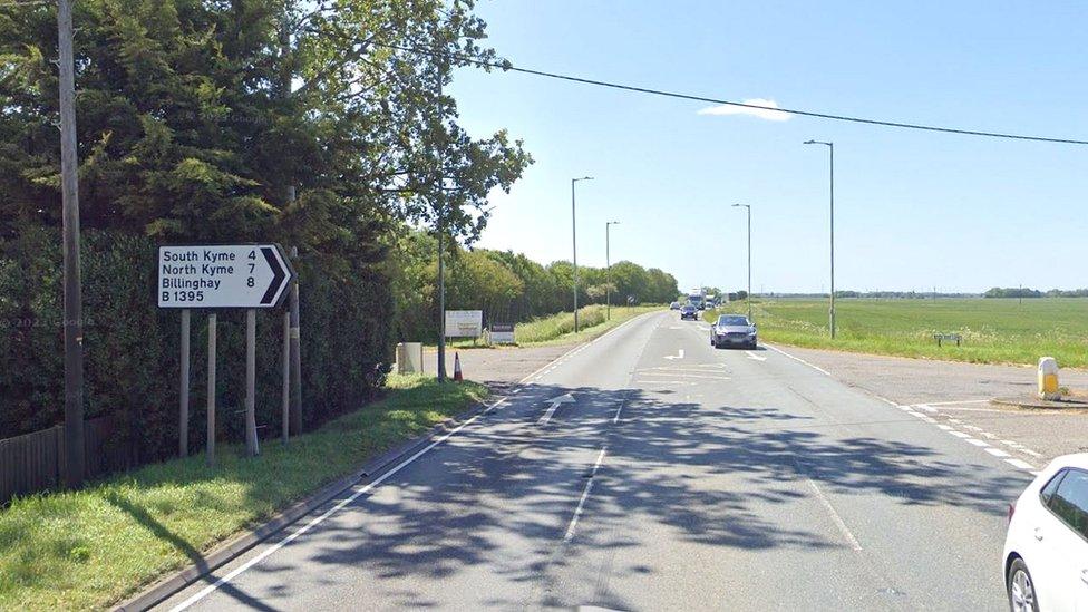 The A17/B1395 Side Bar Lane junction in East Heckington